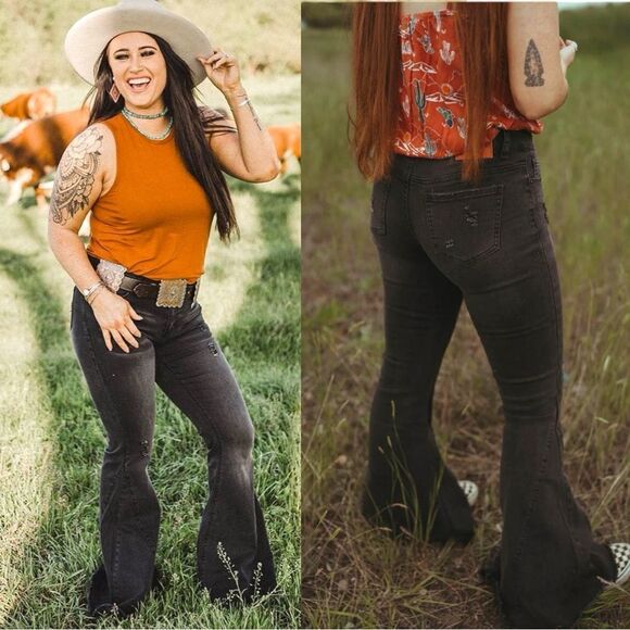 Black High Rise Bell Bottom Flare Jeans | Stretch Boutique Fit | Plus 18 | NEW - Picture 4 of 16